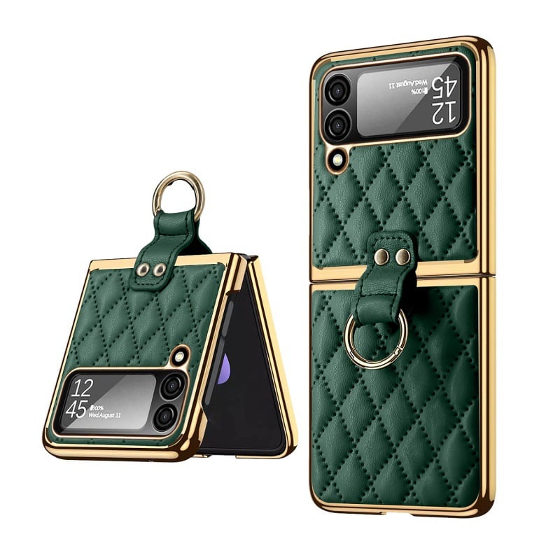 Luxury Leather Ring Stand Electroplating Shockproof Case For Galaxy Z Flip 3 / Galaxy Z Flip 4 / Galaxy Z Flip 5 / Galaxy Z Flip 6