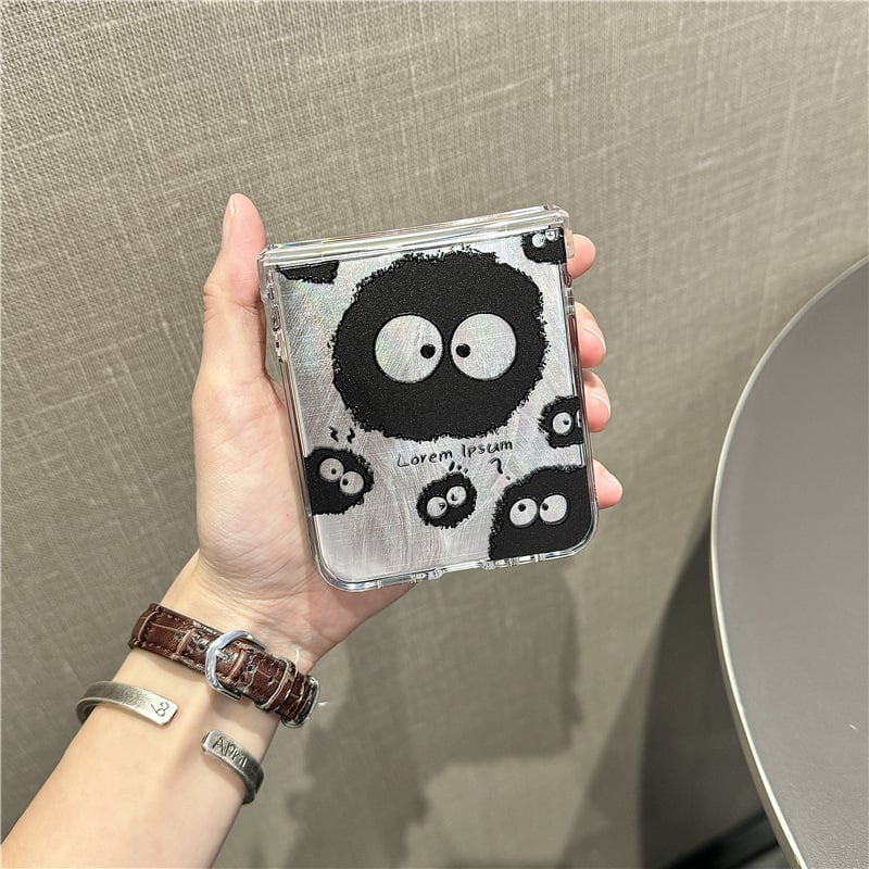 Cute coal briquette phone case with feather cardboard, suitable for Galaxy Z Flip 3/Galaxy Z Flip 4/Galaxy Z Flip 5/Galaxy Z Flip 6