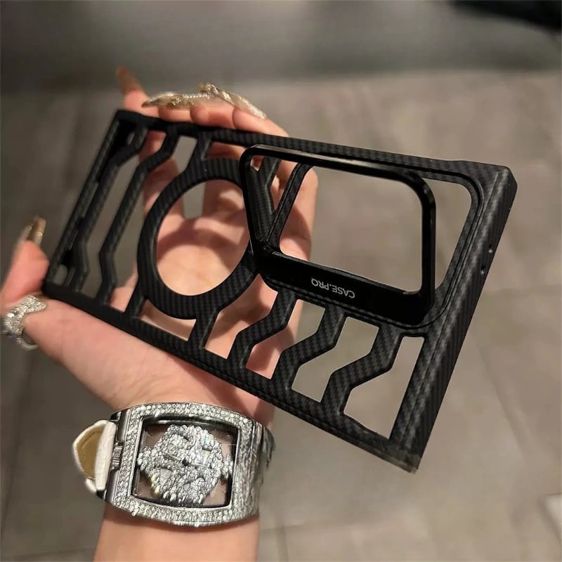 Hollow Carbon Fiber Magnetic Lens Holder Phone Case For Samsung Galaxy S24 Series