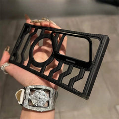 Hollow Carbon Fiber Magnetic Lens Holder Phone Case For Samsung Galaxy S24 Series