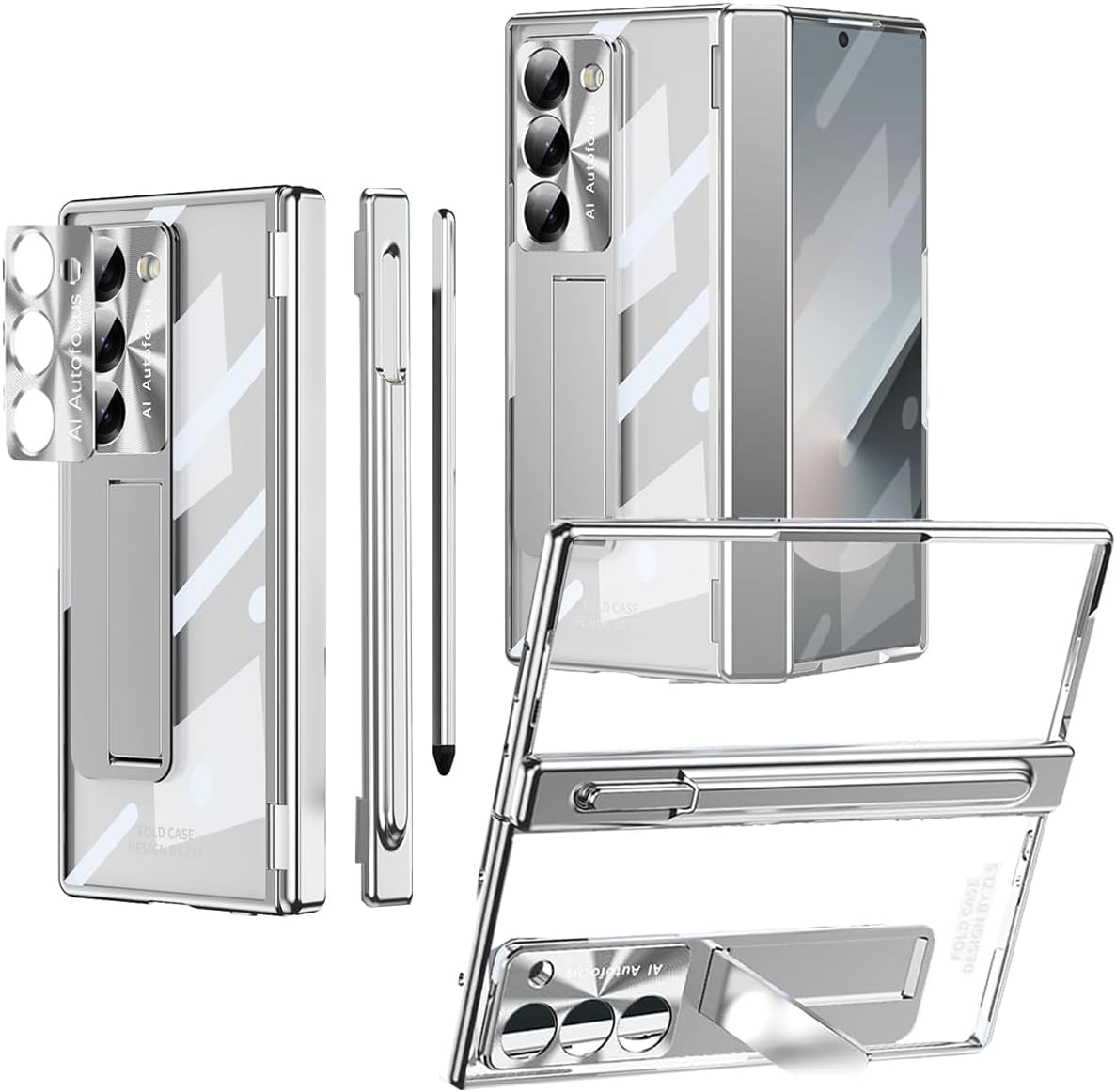 Suitable For Galaxy Z Fold 3/Galaxy Z Fold 4/Galaxy Z Fold 5/Galaxy Z Fold 6 | Transparent Case Phone Case with Pen Holder & Pen