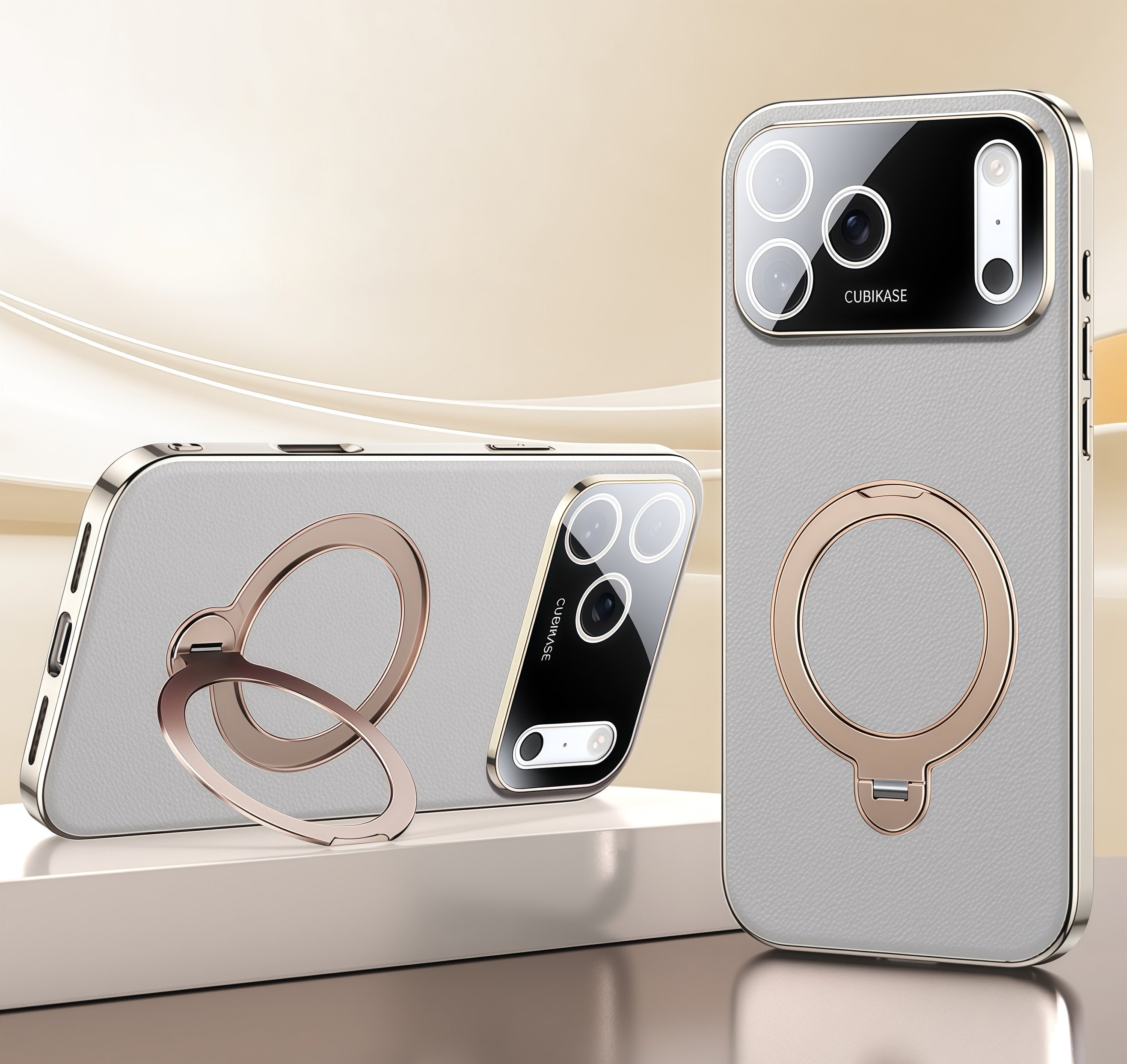 KASCASE | Skin-Textured Leather Rotating Magnetic Stand Case for iPhone 17 Pro Max