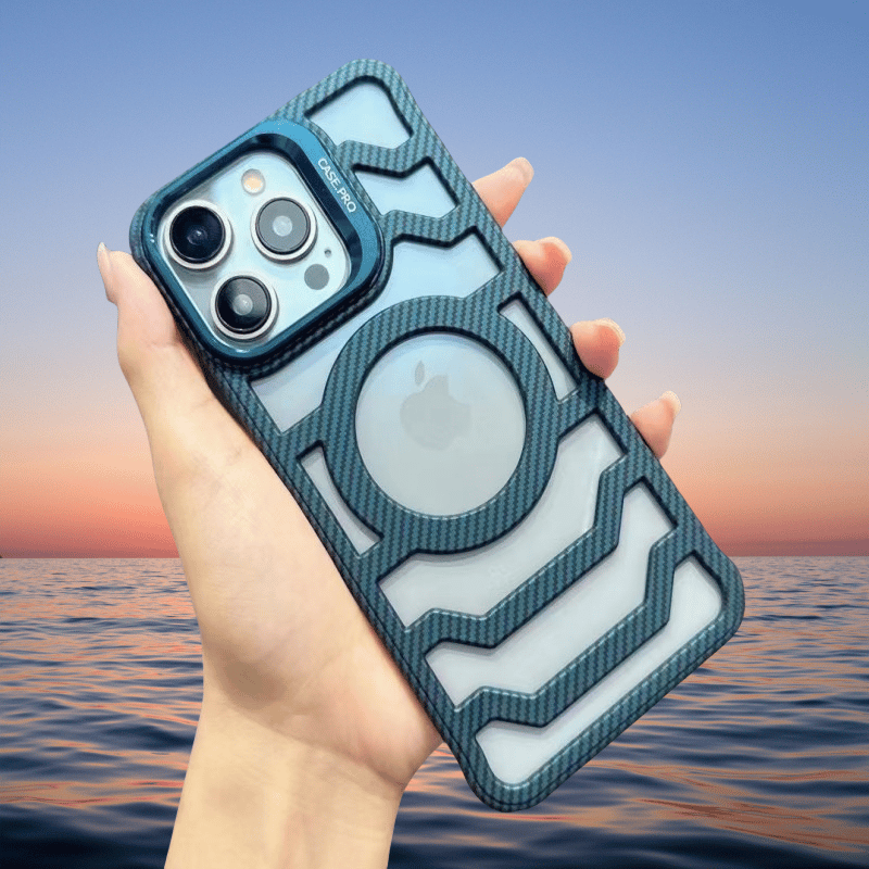 Frameless Carbon Fiber Texture Heat Dissipation Phone Case With Lens Stand | MagSafe Compatible | For iPhone 16/15/14/13/12 Series