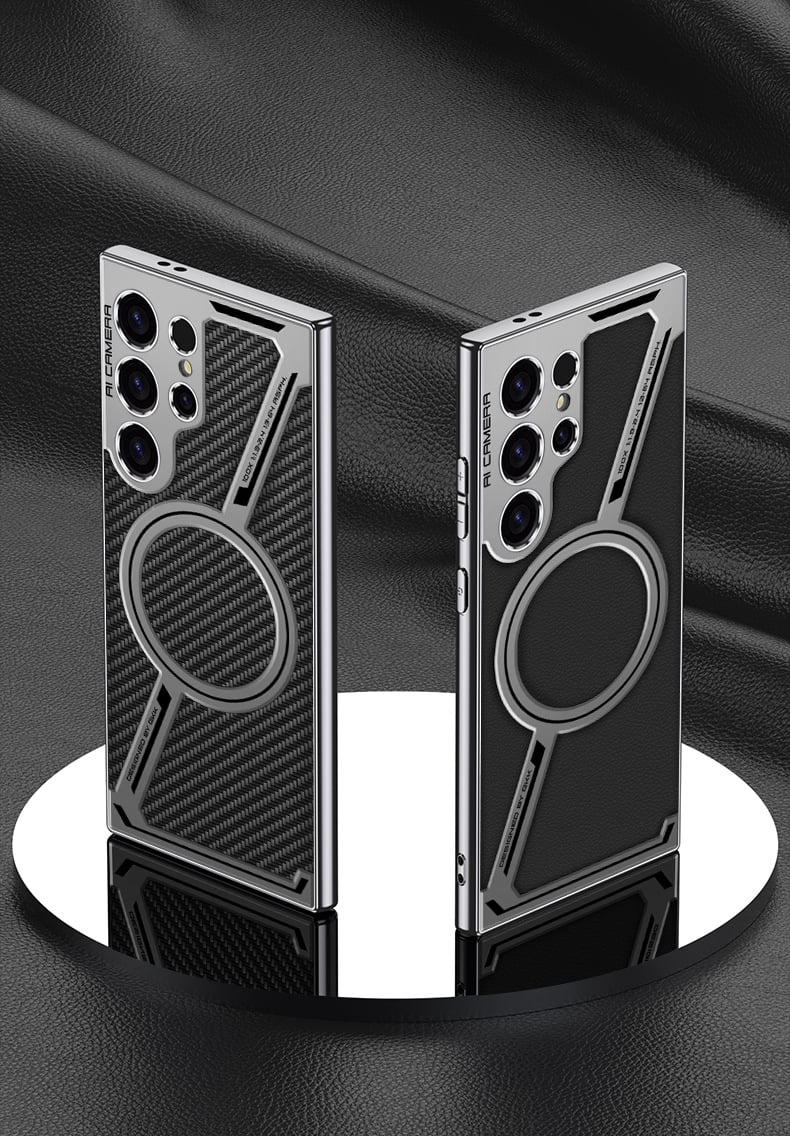 Z-Shaped Electroplated Pure Leather Magnetic Phone Case for Galaxy S23Ultra/S24Ultra/S25Ultra (Only case)