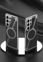 Z-Shaped Electroplated Pure Leather Magnetic Phone Case for Galaxy S23Ultra/S24Ultra/S25Ultra (Only case)