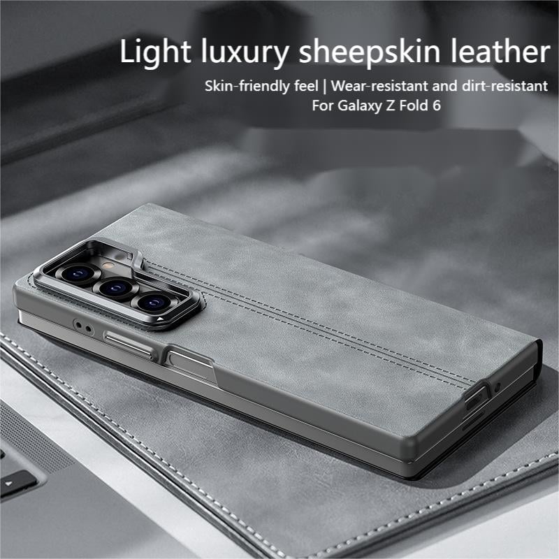 Lamb leather phone case for Samsung Galaxy Z Fold 6, built-in magnetic suction, lens holder