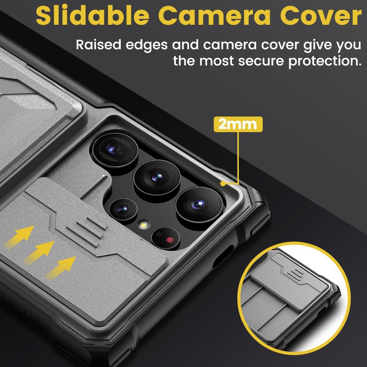 Sliding window lens holder for Samsung Galaxy S24 Ultra, anti-drop protective cover with card insertion