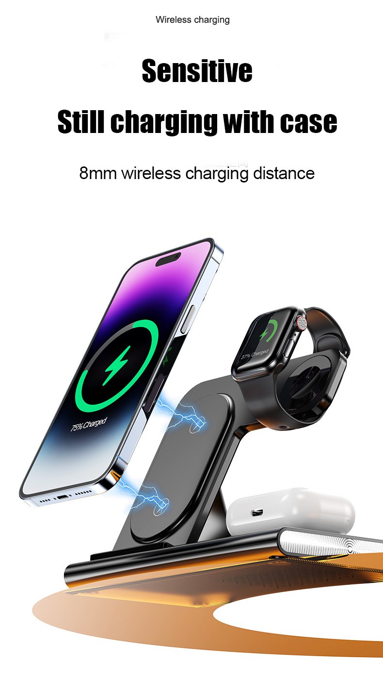 15W 3 in 1 LED Foldable Wireless Charger Stand For Samsung Or iPhone