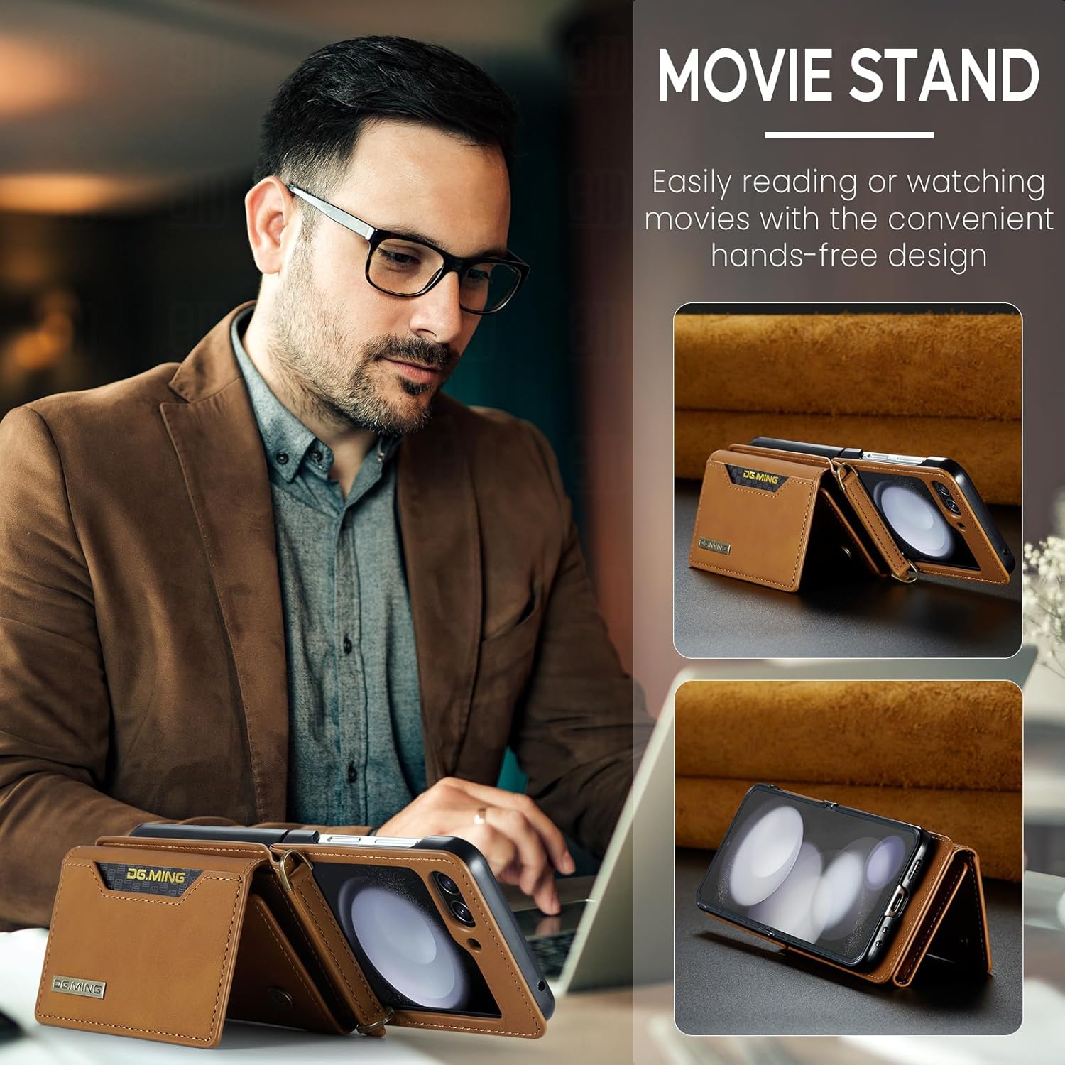 Wallet Case for Galaxy Z Flip 3/Galaxy Z Flip 4/Galaxy Z Flip 5/Galaxy Z Flip 6, Matte Leather, Protective Case with Card Slot Wallet and Shoulder Strap