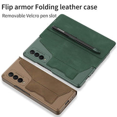 Leather Pen Holder Armor Back Case For Galaxy Z Fold 3/Galaxy Z Fold 4/Galaxy Z Fold 5/Galaxy Z Fold 6