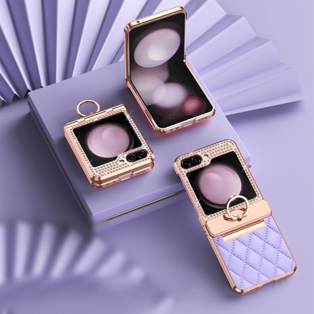 Luxury Leather Pattern Folding Protective Case, Compatible with Galaxy Z Flip 3/Galaxy Z Flip 4/Galaxy Z Flip 5