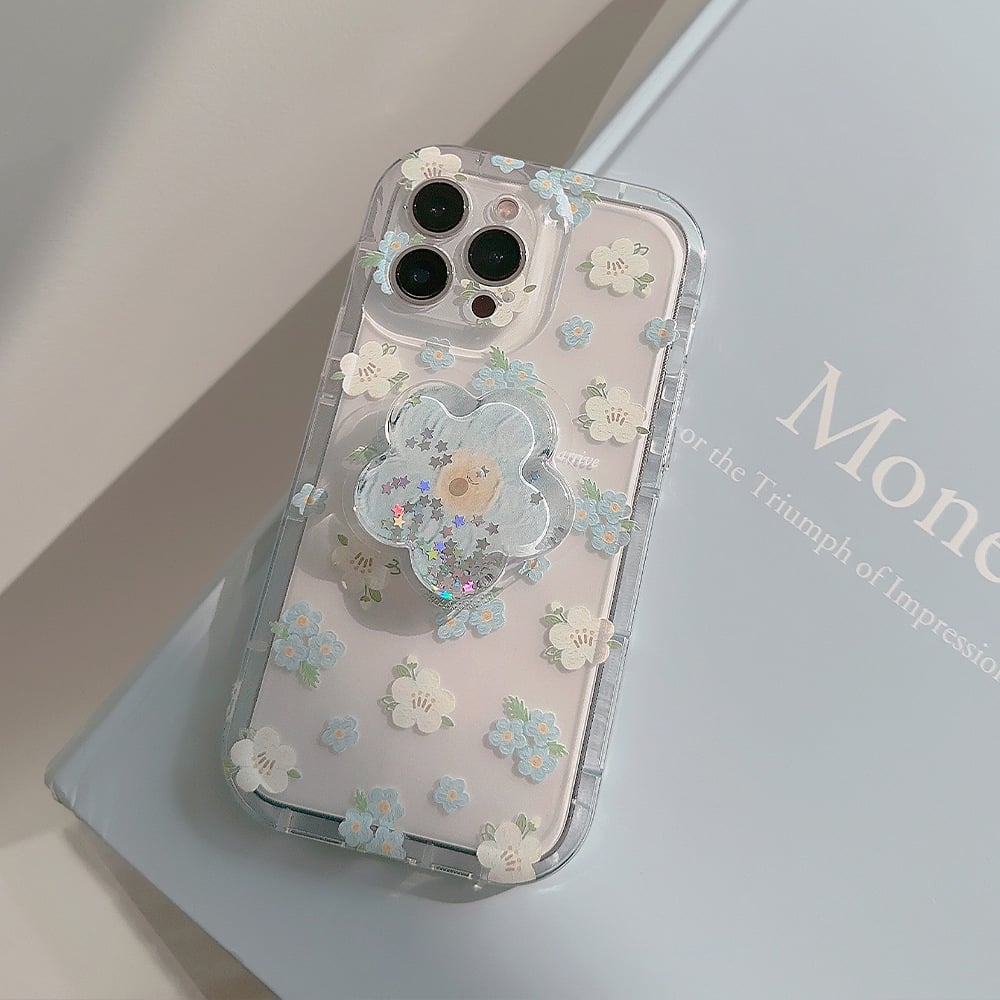 Floral Mobile Phone Case For iPhone 16/15/14/13/12/11 Series With Flower-shaped Quicksand Stand