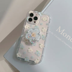 Floral Mobile Phone Case For iPhone 16/15/14/13/12/11 Series With Flower-shaped Quicksand Stand