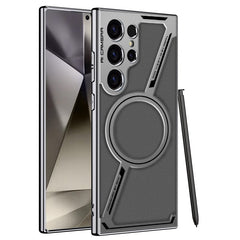 Z-Shaped Electroplated Pure Leather Magnetic Phone Case for Galaxy S23Ultra/S24Ultra/S25Ultra (Only case)