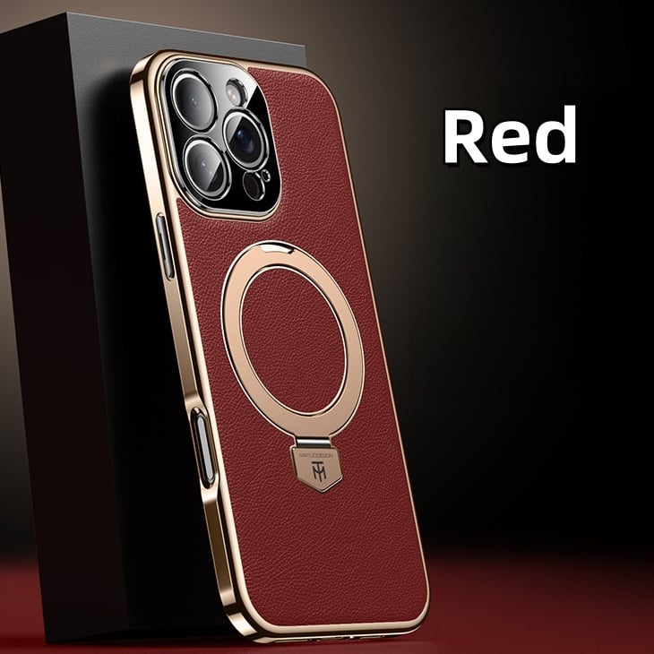 [17 Series Updated] Plain Leather Electroplated Magnetic Bracket Case