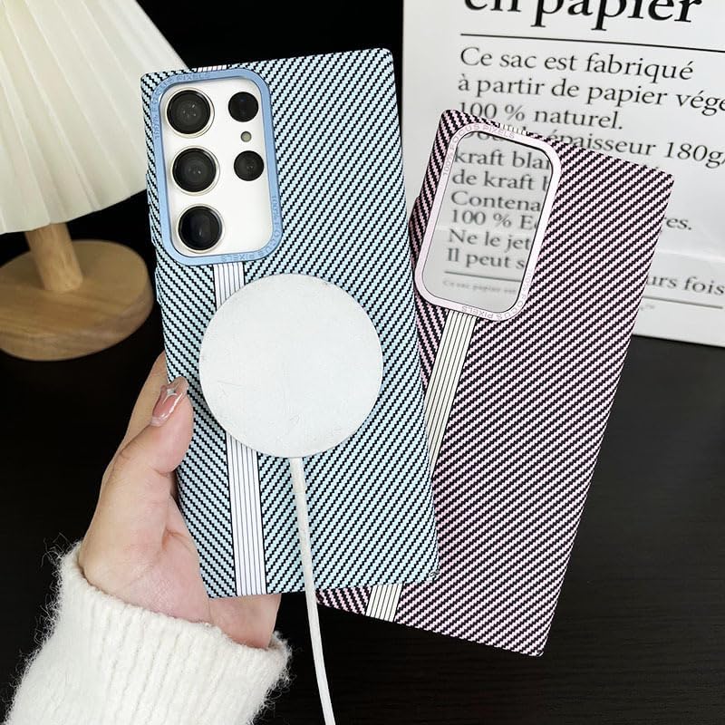 Fiber-textured magnetic drop-proof mobile phone case, suitable for Galaxy S24/S23/S22 series [Built-in magnetic suction]