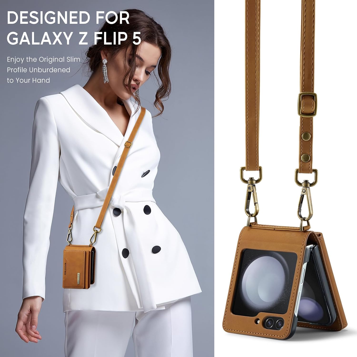 Wallet Case for Galaxy Z Flip 3/Galaxy Z Flip 4/Galaxy Z Flip 5/Galaxy Z Flip 6, Matte Leather, Protective Case with Card Slot Wallet and Shoulder Strap